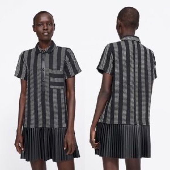 Zara Textured Weave Faux Leather Pleated Dress - Picture 1 of 9
